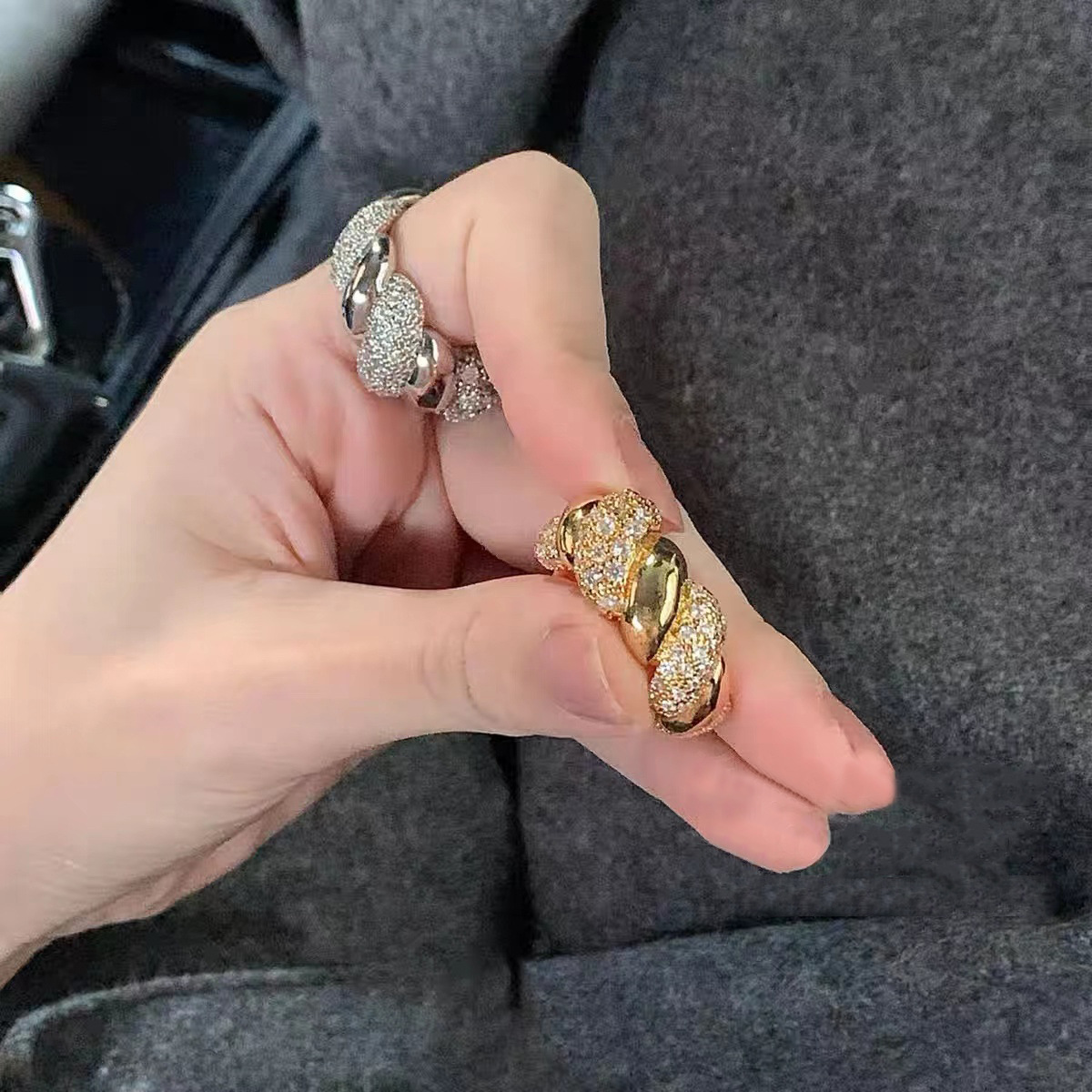 European and American twist ring women's fashion personality ins cold style niche light luxury high-end exaggerated winding ring