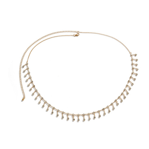 European and American cross-border accessories Sexy geometric beach bikini body chain Simple rhinestone tassel single layer waist chain for women