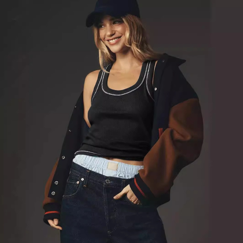 Cross-border Explosions Slim-fit Threaded Vest to Wear Simple Fashionable European and American Women's Knitted Sweater Y2K Base Top