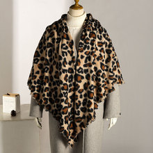 时尚豹纹仿羊绒大方巾 秋冬保暖软糯刺毛披肩装饰好搭围巾潮批发