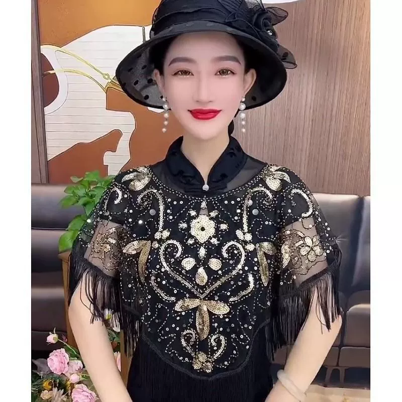 Ногтивая sequins, плащ, универсальная звездное небо, элегантное этническое пальто