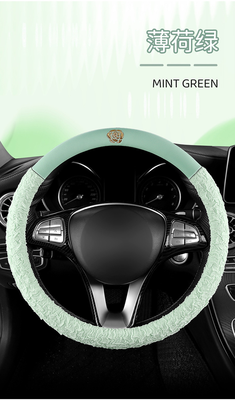 New All-Season Camellia Car Steering Wheel Cover, Delicate, Breathable and Wear-Resistant Pebbled Leather Soft Handle Cover