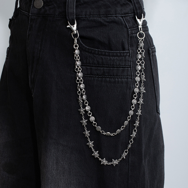 Cross-Border Hot-Selling Five-Pointed Star Hope Tree Double-Layer Alloy Jeans Chain Street Fashion Men's and Women's Waist Chain Personalized Accessories