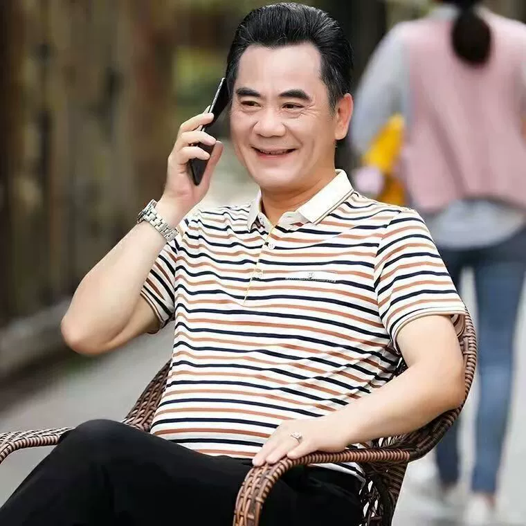 Летняя Новая мужская повседневная полосатая футболка-поло с короткими рукавами и лацканами, костюм для папы, футболка с короткими рукавами, нижний жилет