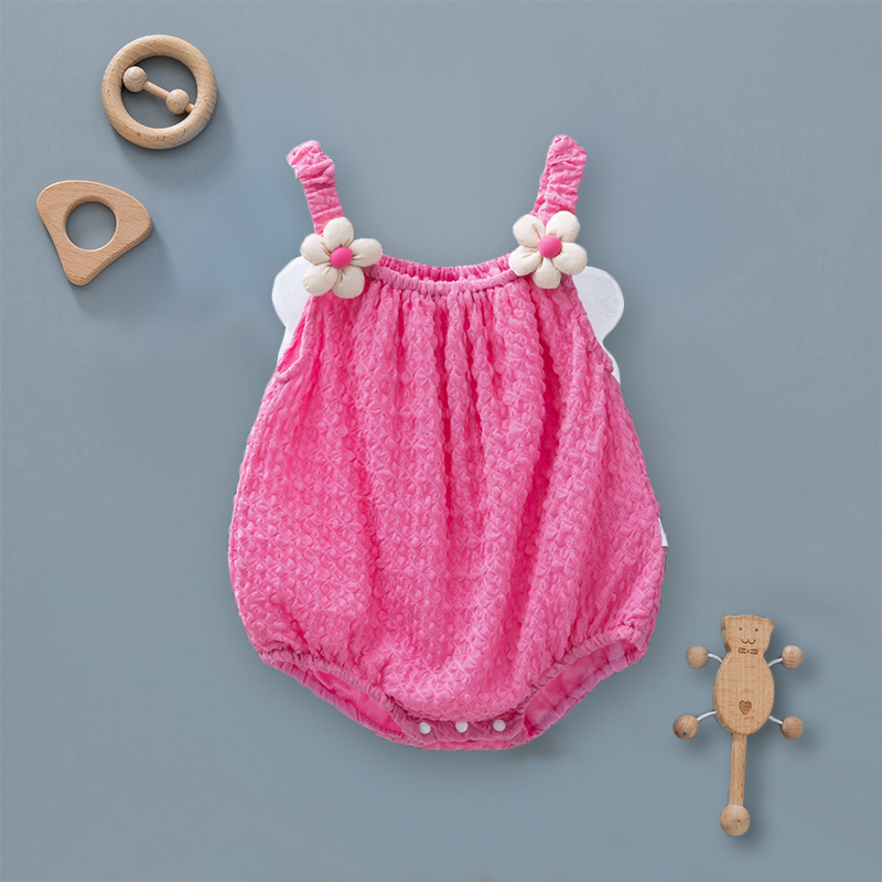 Ropa de bebé verano bebé niña mono Sling vaina tridimensional alas flor ropa recién nacido mameluco
