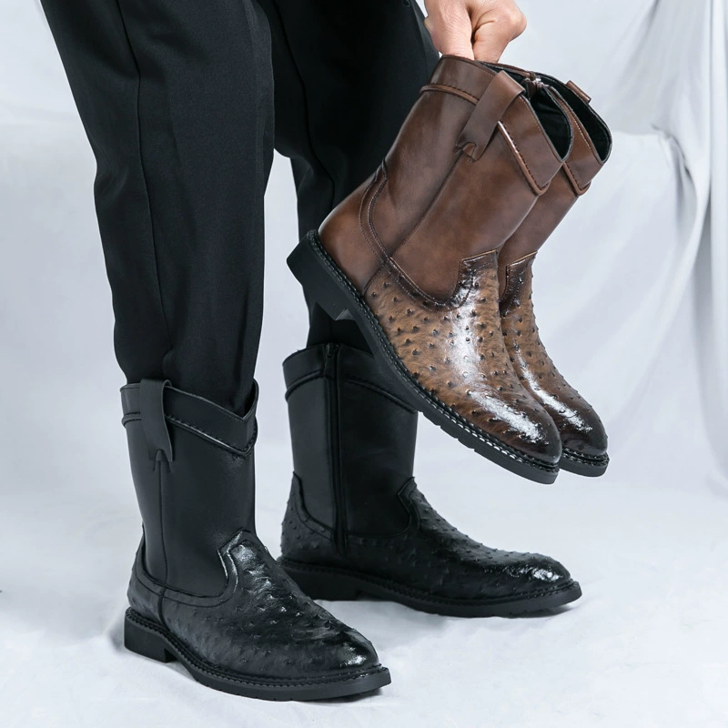 Трансграничные сапоги большого размера ковбойские сапоги рыцари сапоги высокие кожаные туфли осень-зима новые ретро сапоги челси остроконечные мужские сапоги