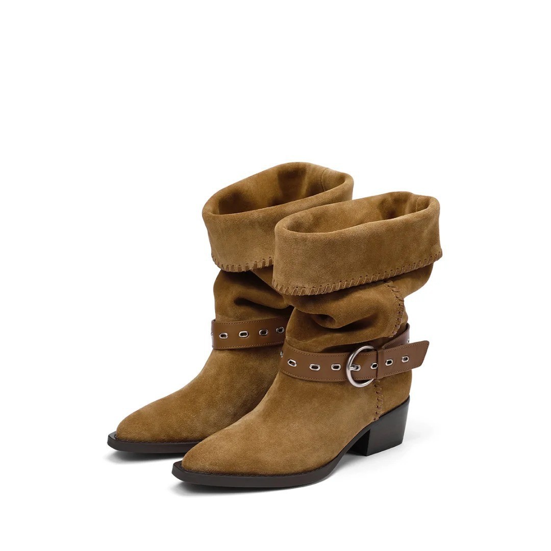 Elastic high boots square toe platform