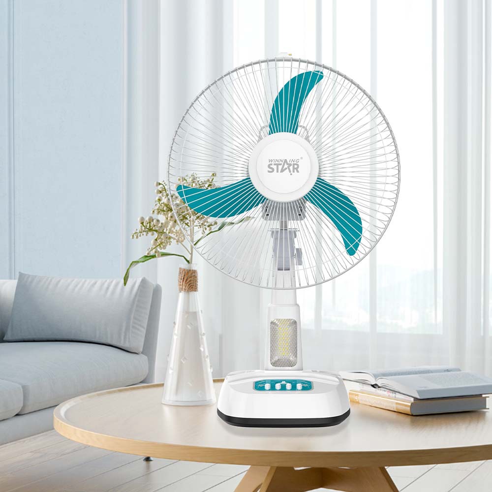 Winning star transfronteriza Reino Unido y Europa estándar ABS de 14 pulgadas ventilador de tres páginas con velocidad del viento de tres velocidades y ventilador eléctrico de escritorio que sacude la cabeza