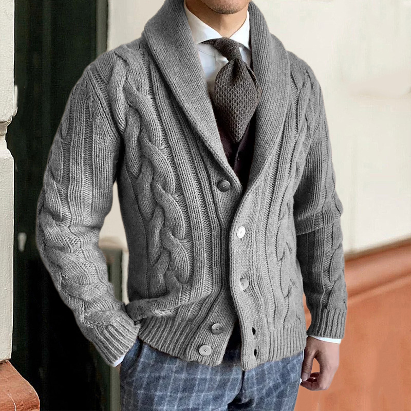 2024 autumn and winter new knitted cardigan style lapel long sleeved twisted flower sweater jacket men's clothing_voghion.com