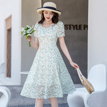 中长款小碎花雪纺连衣裙女2022夏季新款收腰显瘦时尚洋气批发代发