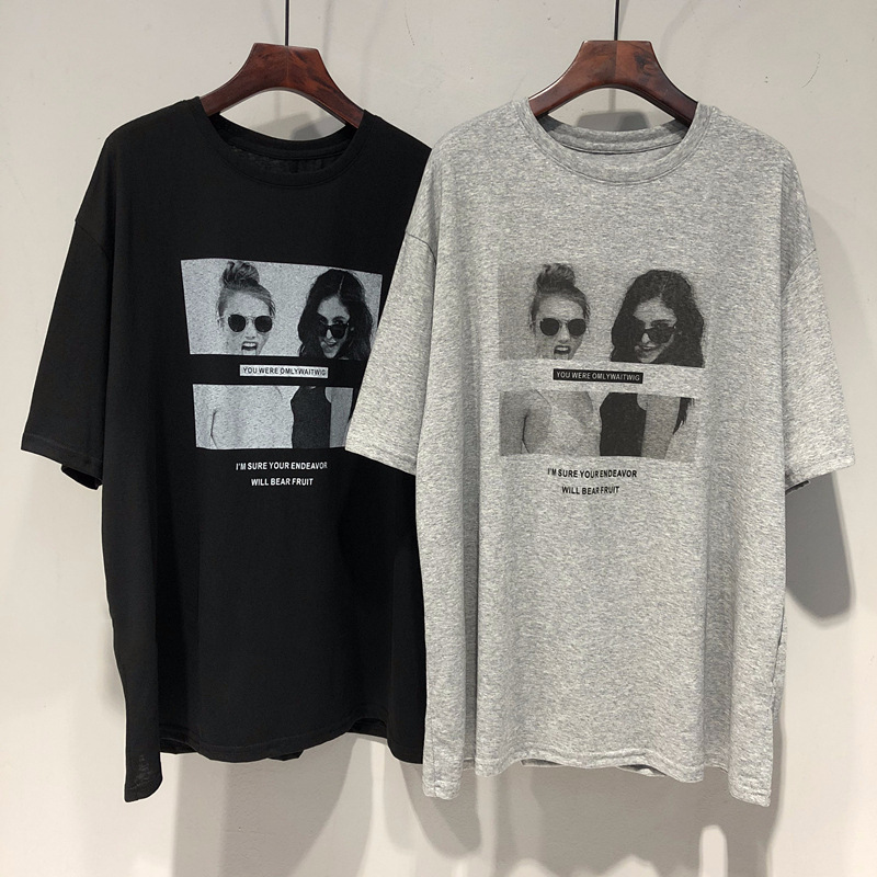 Grey T-Shirt Women's Summer American Style High Street Retro Loose Printed Lazy Style Half-Sleeved All-Match Clothes for Summer