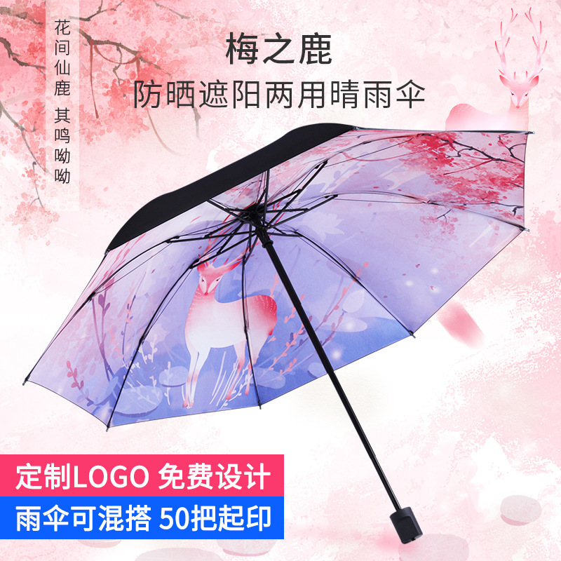 Manual Folding Fully Automatic Five-Fold Dual-Use Sun and Rain Umbrella for Women with Black Coating for Sun Protection, Customizable Logo Manual Folding Fully Automatic Five-Fold Dual-Use Sun and Rain Umbrella for Women with Black Coating for Sun Protection, Customizable Logo