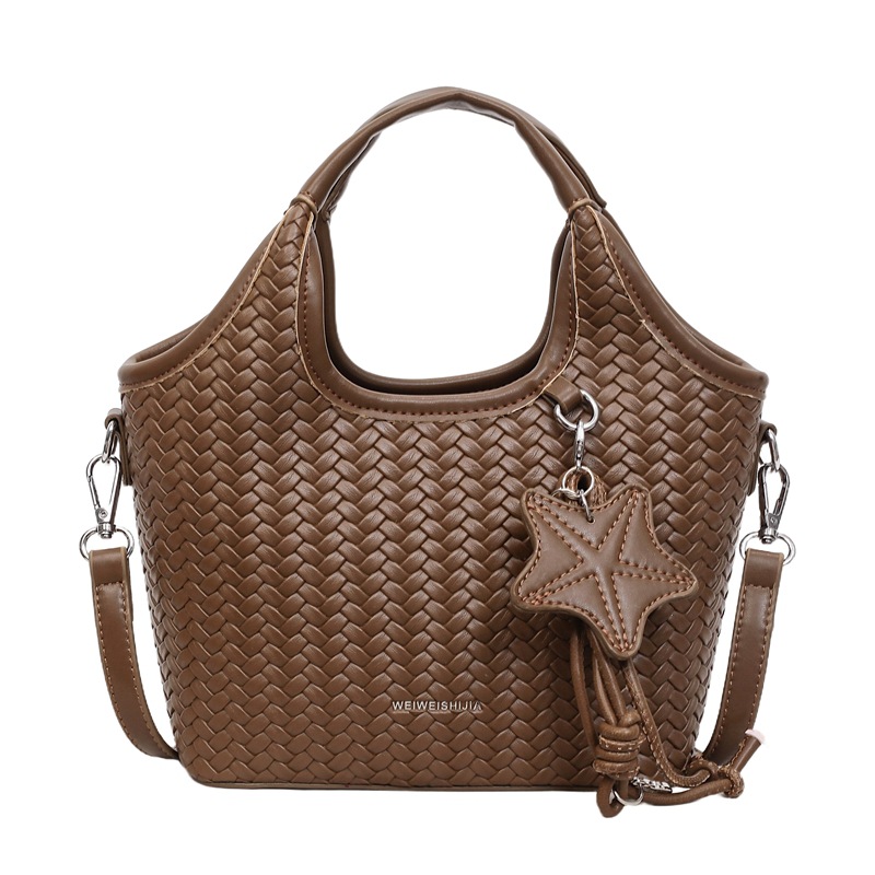Ventas calientes nuevas bolsas de cubo retro de gran capacidad de moda tejida canasta de verduras bolsa de mano de viaje de hombro