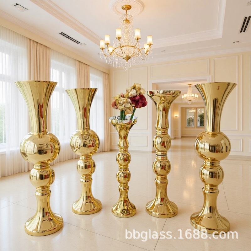 BBGLASS玻璃花瓶 大高落地电镀金色玻璃花瓶 婚庆装饰摆件