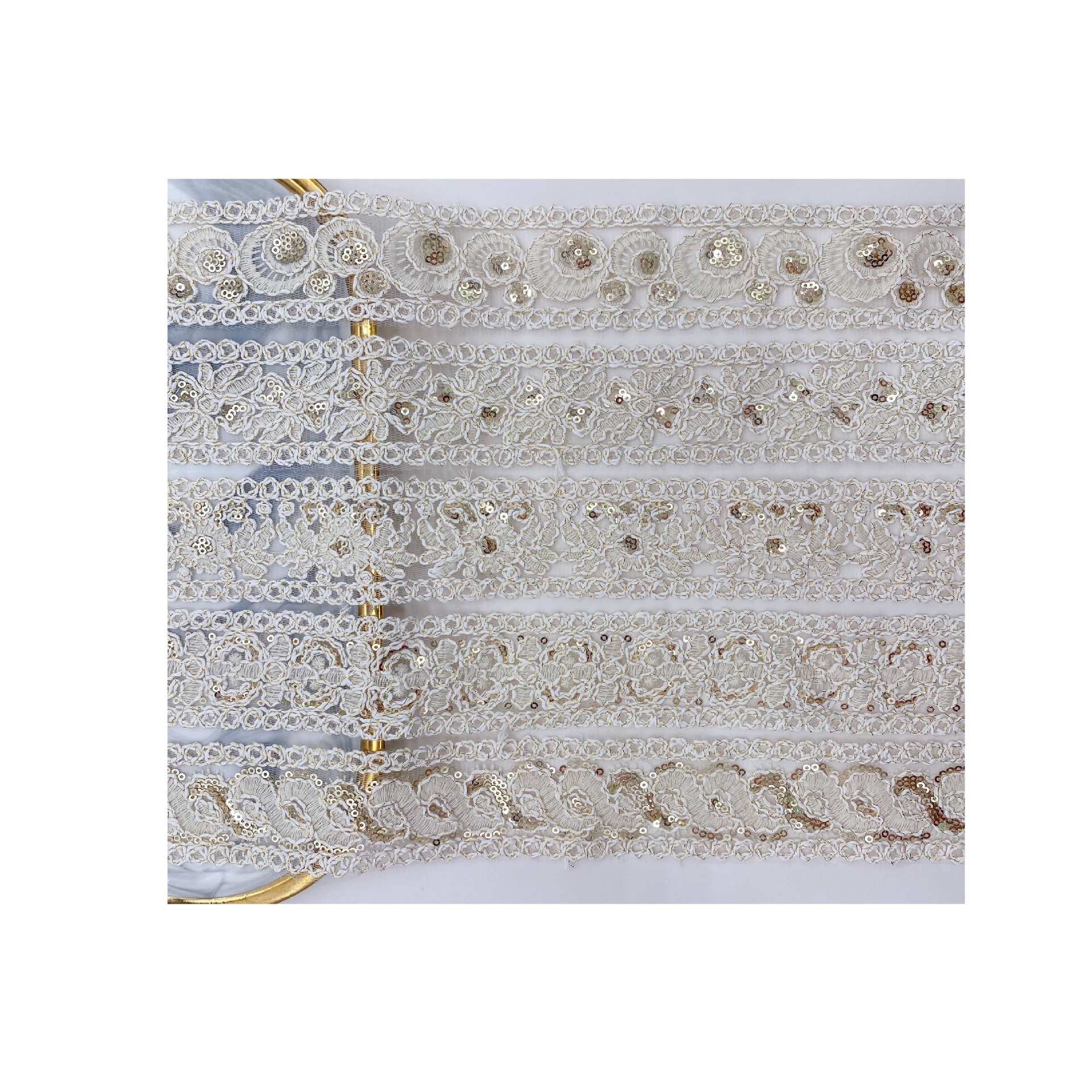 Accesorios de encaje de bordado étnico retro, malla, lentejuelas, bordado, ropa de bricolaje hecha a mano, accesorios de escote, código de barras de cinta