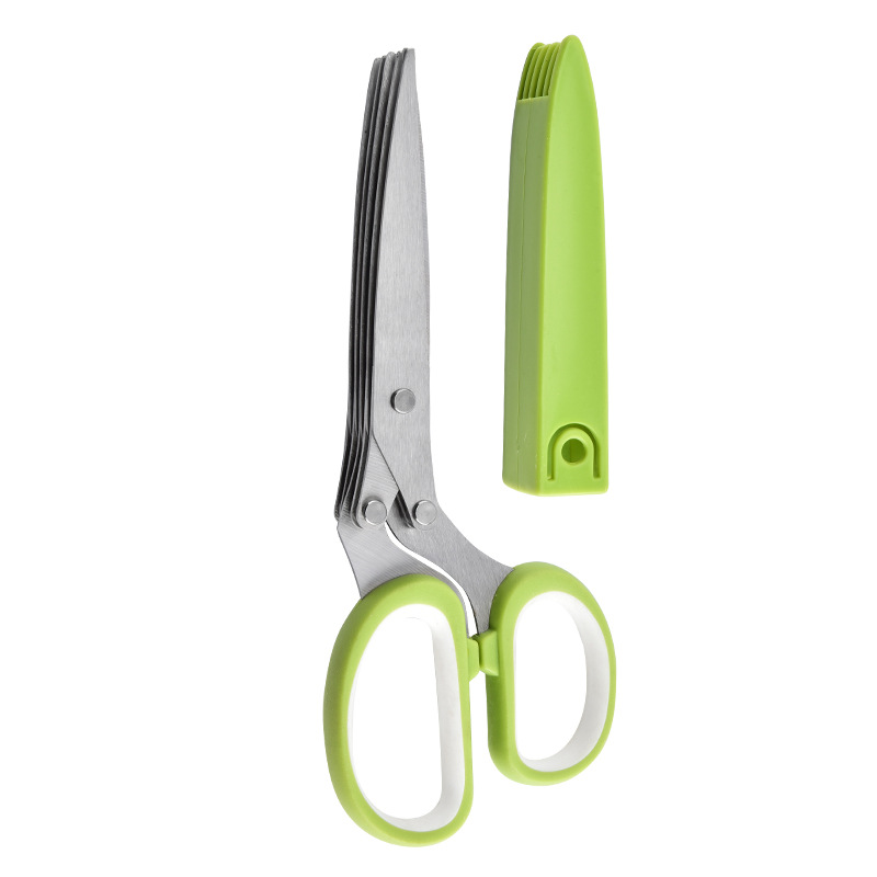 Tijeras de cebolla verde de cinco capas en stock de fábrica, verduras trituradas, cebollas verdes, artefactos de cocina, tijeras de cebolla verde multicapa multifuncionales para el hogar