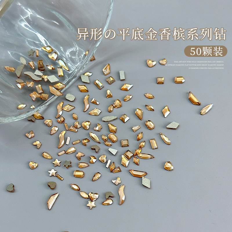 Little Red Book Explosions Champagne Color Nail Diamond Jewelry Super Flash Love Water Drops Flat Special-shaped Rhinestone Nail Decoration