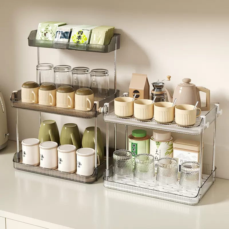 家用客厅桌面收纳置物架水杯茶杯咖啡杯多层置物架化妆品收纳架