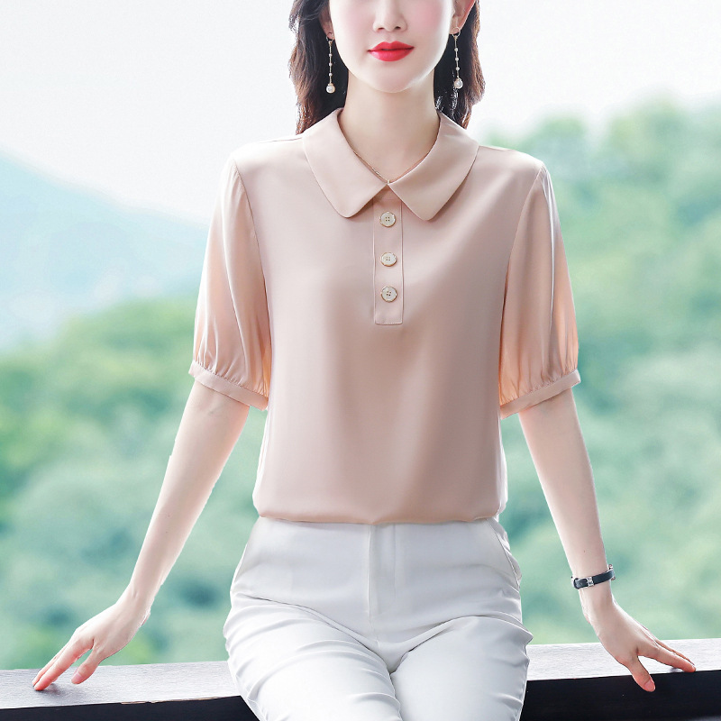 French Doll Collar Short-Sleeved Shirt for Women 2025 Summer New Style Ladylike Goddess Style Pure Color Top