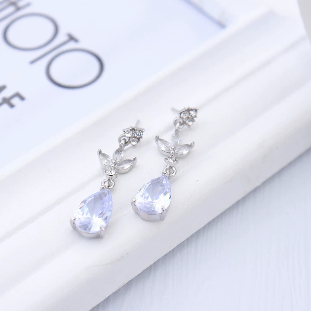 Sophisticated zirconium, universal silver earrings, European style, wholesale