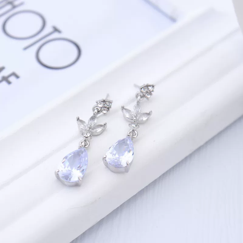 Sophisticated zirconium, universal silver earrings, European style, wholesale