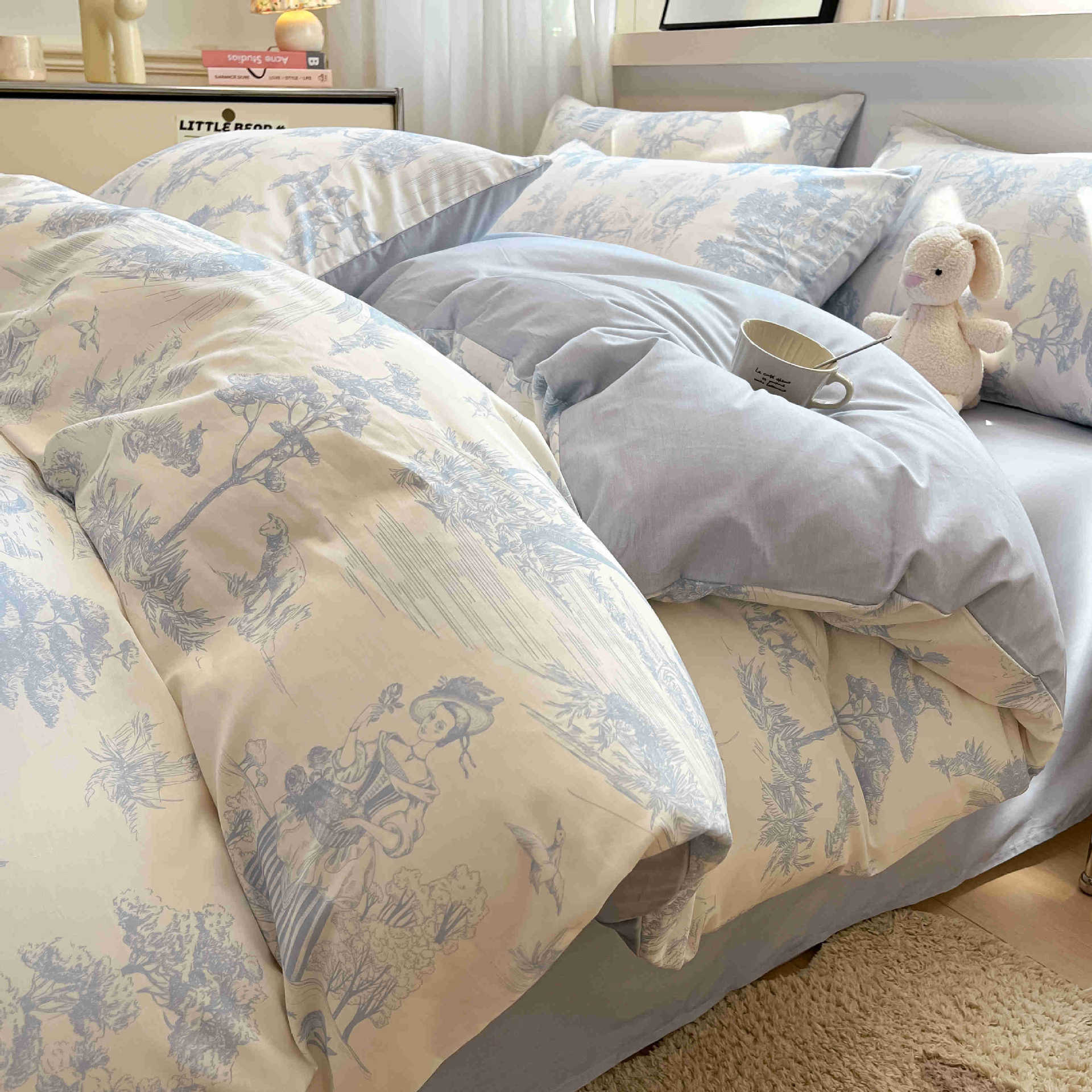 Cama de algodón de cuatro piezas, sábanas de cama de algodón, cama de cama de tres piezas, nuevo dormitorio, cama de cama de tres piezas