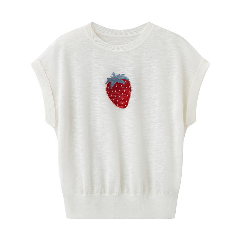 Embroidered Strawberry Short-Sleeved Knitwear for Women 2026 Summer New Style Round Neck Top for Petite People Ksa2604007 Embroidered Strawberry Short-Sleeved Knitwear for Women 2026 Summer New Style Round Neck Top for Petite People Ksa2604007