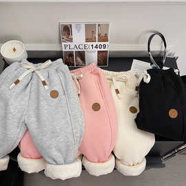 女童运动裤2024冬季新款儿童加绒加厚过冬保暖收口卫裤代发