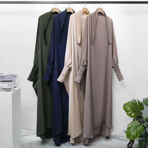 Cross-border foreign trade Amazon independent station casual loose robe with headscarf Muslim dress solid color robe