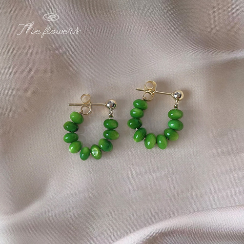 Forest style small fresh green shell handmade 925 silver needle earrings feminine elegant new earrings wholesale