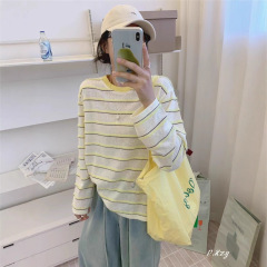 011秋季2025新款慵懒风松弛感上衣条纹大码长袖打底衫女士T恤百搭