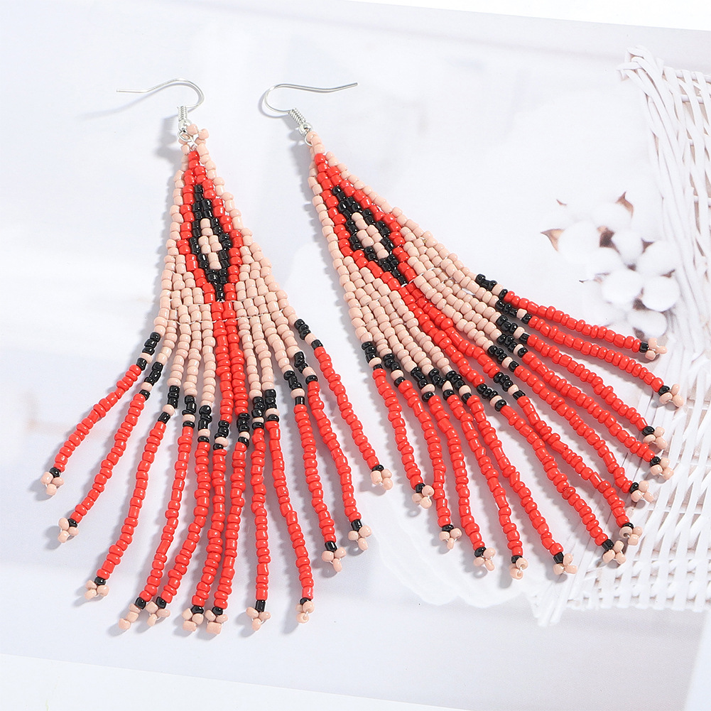 Bohemian Color Tassel Miyuki Beads Woven Feather Earrings Wholesale Nihaojewelry display picture 4