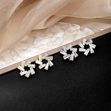 银针简约时尚长方形钻石花环耳钉精致小巧可爱小清新耳环女饰品