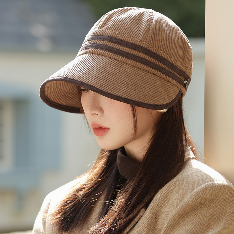 2025年新作韓国風帽子、秋冬の女性用高級暖かい乗馬帽、大きなつば、顔が見える、小さくて多用途なひさしキャップ|undefined