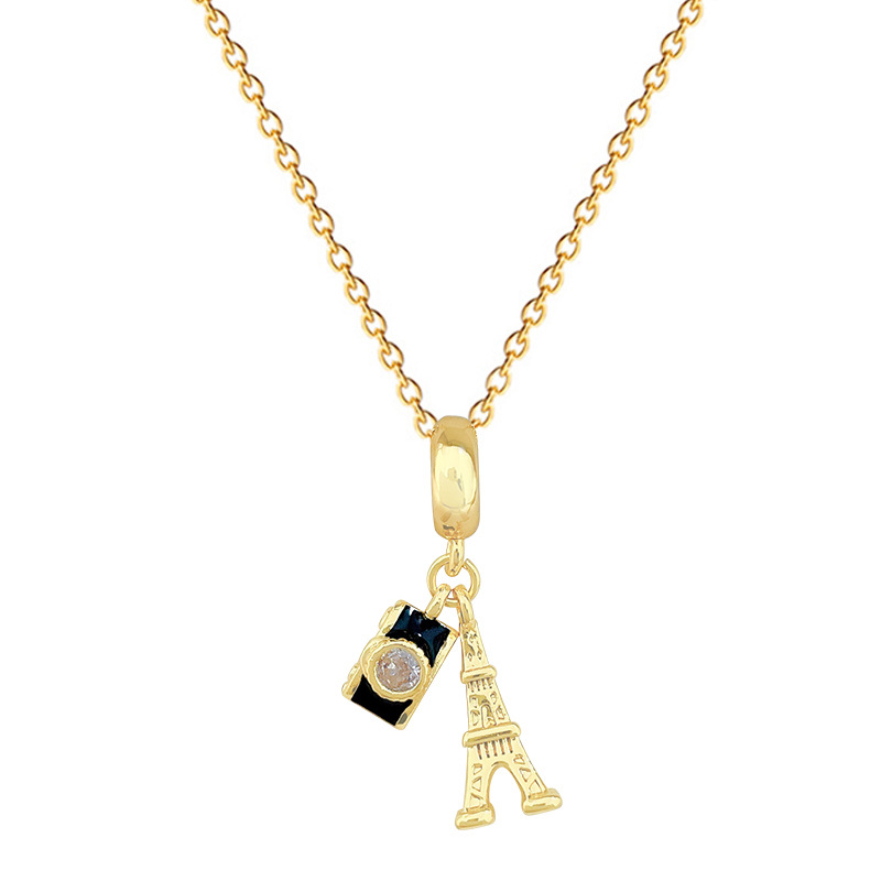 Collier tour caméra en acier titane, entièrement orné de diamants, style élégant et luxueux, polyvalent._voghion.com