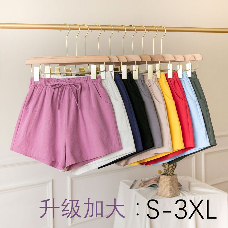Cotton and Linen Shorts for Women, Summer High-Waisted Wide-Leg Pants, Loose Casual Summer Clothes, Slimming Home Three-Quarter Pants