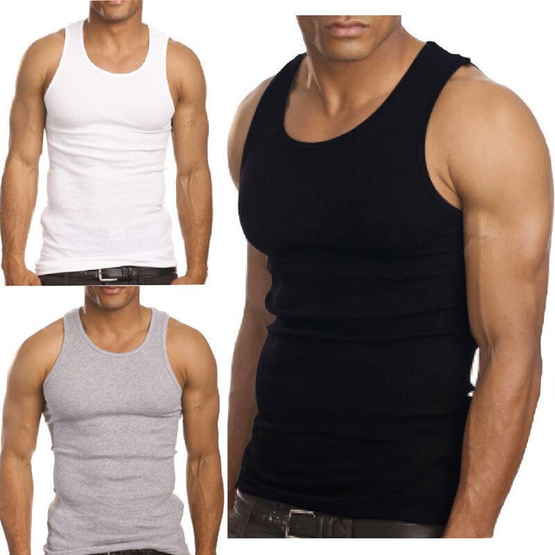 [Hot Selling in Europe and America] Ribbed I-Shaped Tough Guy Vest for Men, Summer Outerwear Training Sports Fitness Sleeveless Top