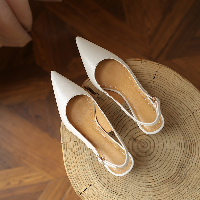 Huiyang French retro Baotou sandals women's medium heel soft leather stiletto high heels pointed toe summer new style_vogarts.com