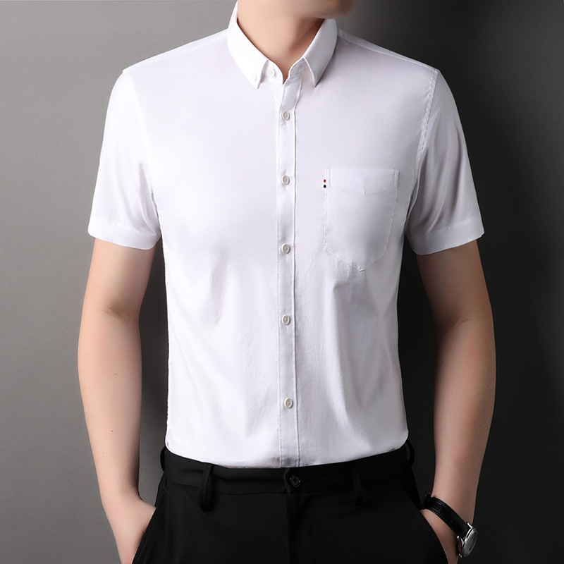 Men's Pure Cotton Short-Sleeved Shirt with Lapel, Solid Color Cardigan, Summer Short-Sleeved Casual Shirt with Pockets, Men's Half-Sleeved Shirt Men's Pure Cotton Short-Sleeved Shirt with Lapel, Solid Color Cardigan, Summer Short-Sleeved Casual Shirt with Pockets, Men's Half-Sleeved Shirt