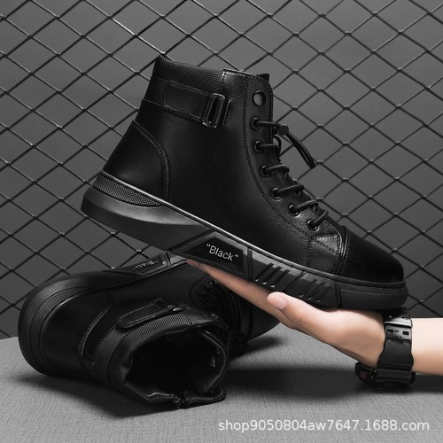 Trendy Martin boots men's high top men's casual leather boots cross-border  large size British men's boots plus velvet to keep warm