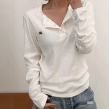 南油女装上衣2025早秋新款凯旋门刺绣长袖T恤女宽松显瘦圆领内搭