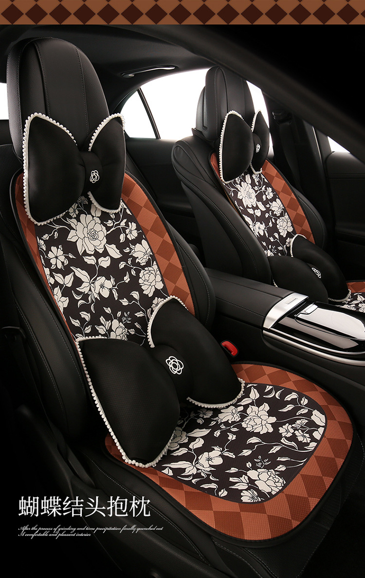 Car seat cushion four seasons universal camellia seat cushion cute seat cover fabric car seat cover non-slip goddess car cushion