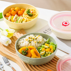 陶磁三分格一人食減脂分格皿弁当箱ランチボウルサラリーマン蓋付き保存ボウル円形弁当箱