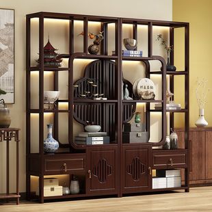 New Chinese Style Solid Wood Tea Room Decoration Shelf Multi-Treasure Cabinet Ornament Modern Minimalist Display Cabinet