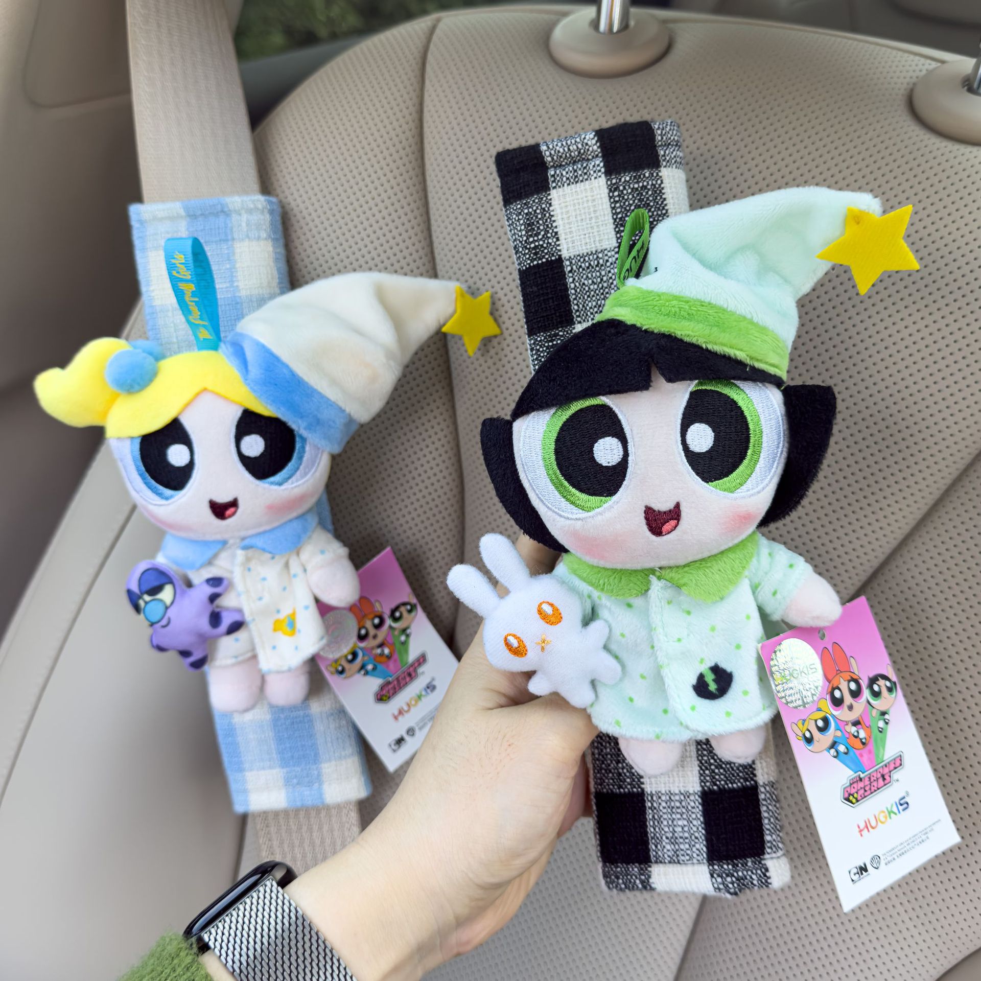 Authentic Powerpuff Girls Plush Doll Car Seat Belt Shoulder Cover Anti-Strangle Belt Car Decoration New Car Goodies