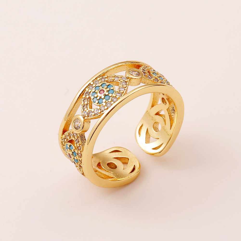 fashion geometric evil eye hollow copper inlaid zircon tail ring