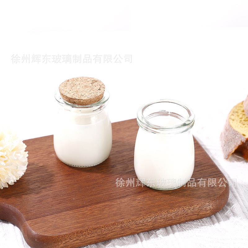 Botella de pudín de tapa de madera de bayoneta de 100ml jarra de vidrio transparente resistente a altas temperaturas gelatina de doble piel sellada latas de alimentos