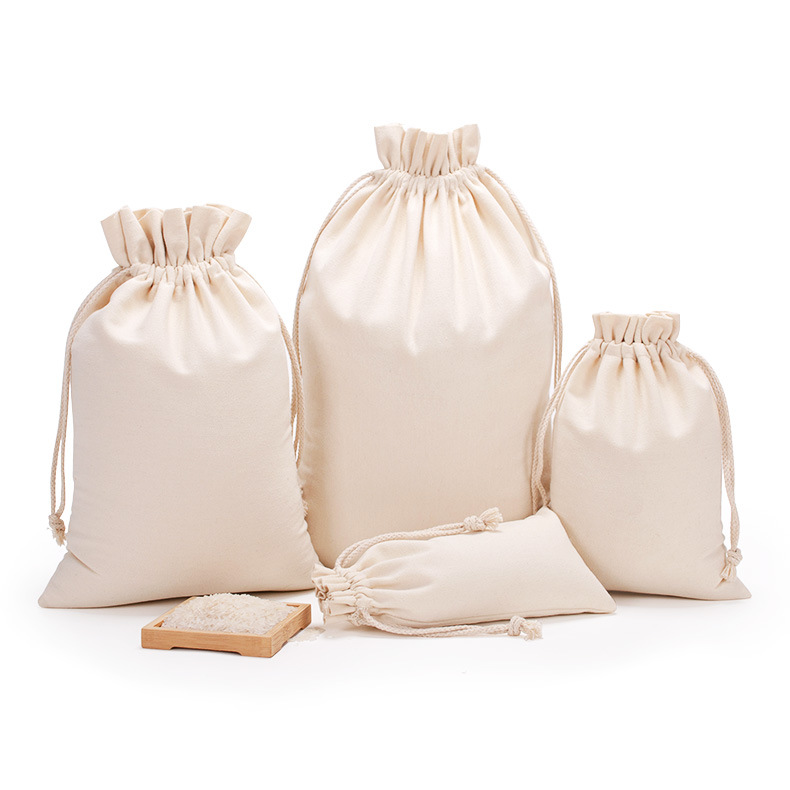 Bolsa de embalaje de arroz de protección del medio ambiente granos de alimentos Fábrica al por mayor cordón lienzo bolsa de arroz en blanco