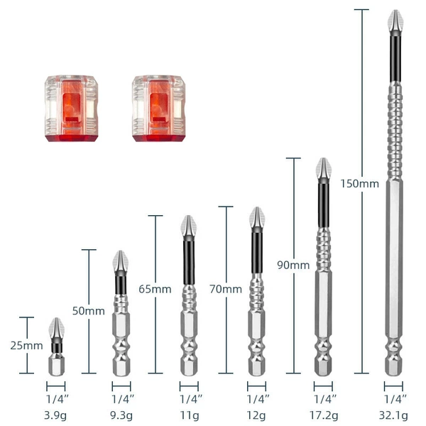 6pcs electroplating (25/50/65/70/90/150) + 2 transparent red magnetizers [bag] 99g