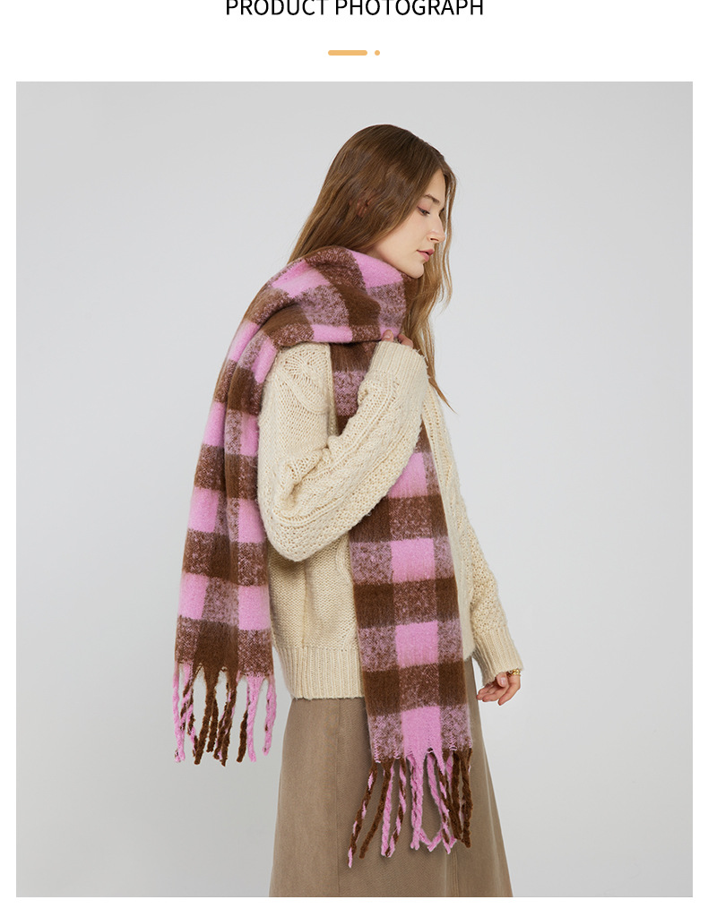 Bufanda mujer de imitación cachemira con estampado ajedrez invierno_voghion.com